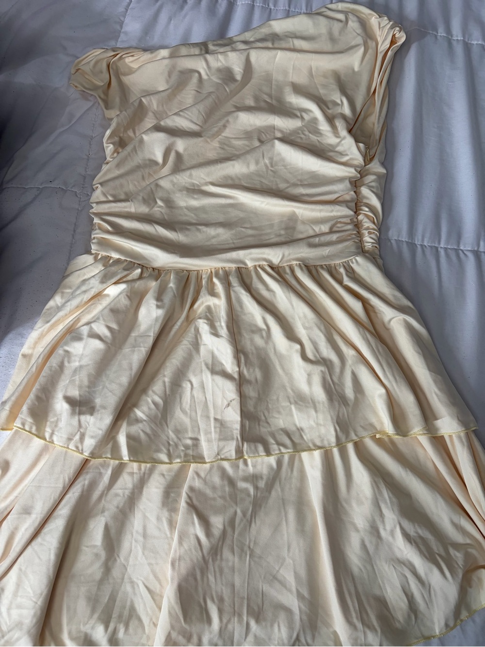 Ladies one shoulder butter yellow dress